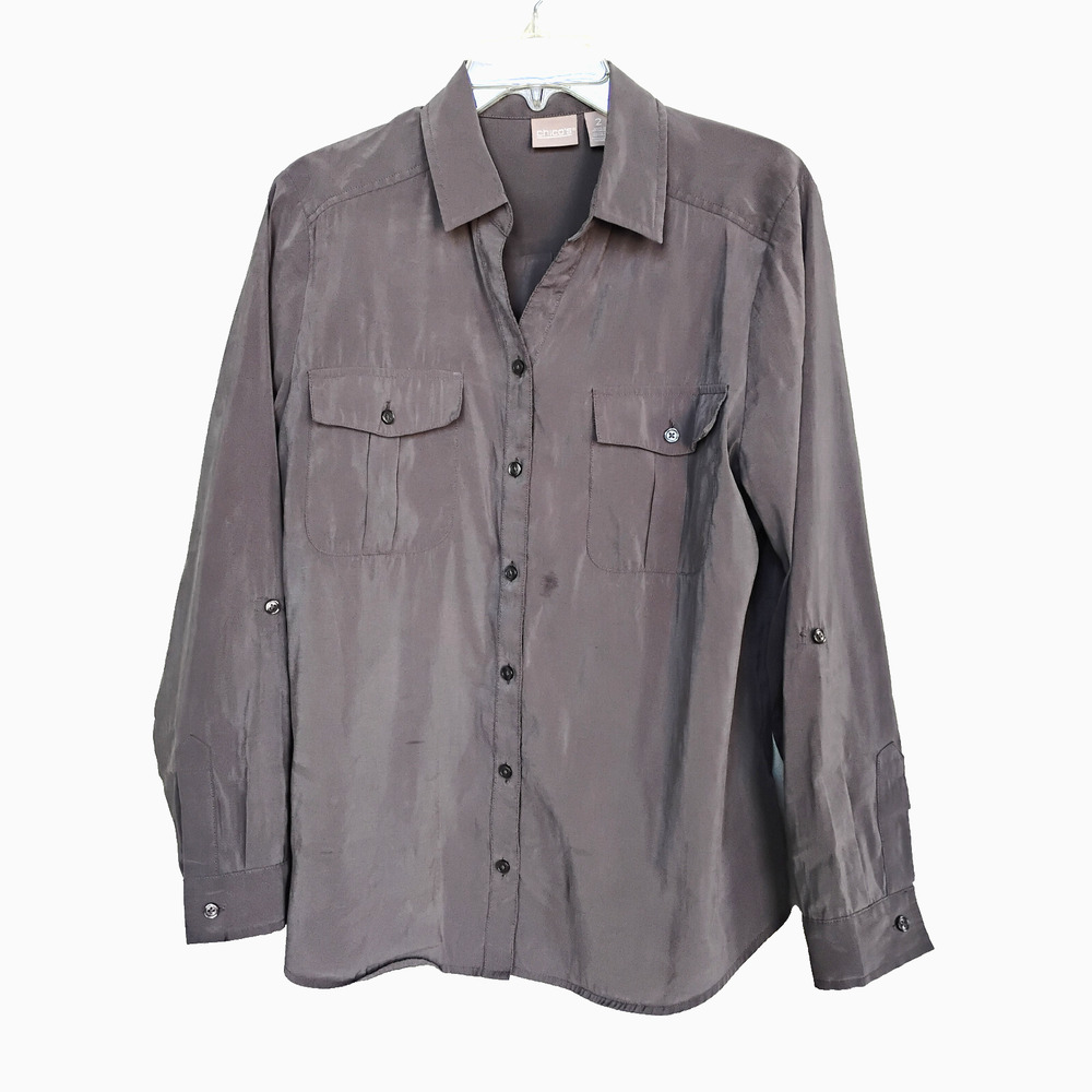 Chico's Blouse Modal Button-up Shirt ~ Size 2